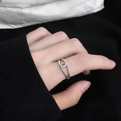 Anillo Abierto Entrelazado de Plata de Ley 925 Vintage para Mujer Anillo de Dedo Ajustable Geométrico Minimalista Joyería Regalo