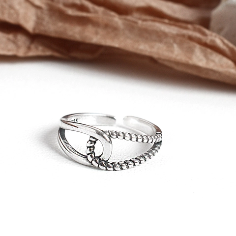 Anillo Abierto Entrelazado de Plata de Ley 925 Vintage para Mujer Anillo de Dedo Ajustable Geométrico Minimalista Joyería Regalo