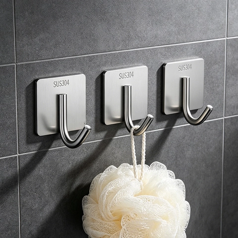 Ganchos Adhesivos De Acero Inoxidable Resistentes Para Pared Cocina Baño Sin Taladro Metal Cepillado