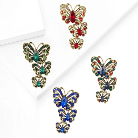 Vintage Legierung Strass Schmetterling Brosche Pin Für Damen Eleganter Dreifacher Schmetterling Kristall Brosche Schmuck Für Mantel Anzug