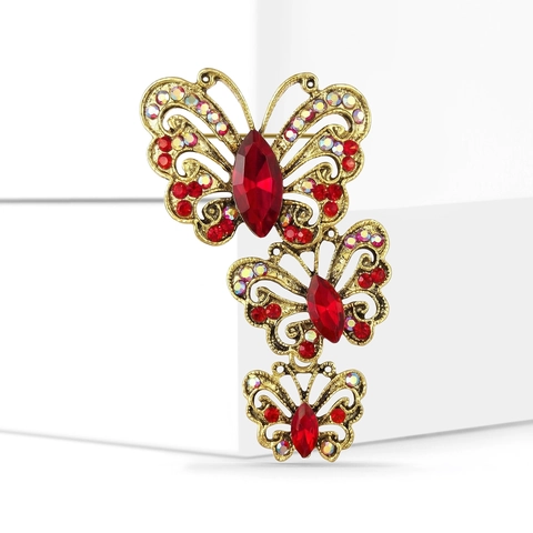 Vintage Legierung Strass Schmetterling Brosche Pin Für Damen Eleganter Dreifacher Schmetterling Kristall Brosche Schmuck Für Mantel Anzug