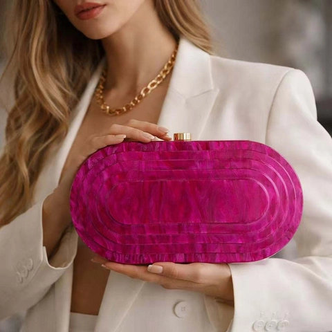 Acrylic Evening Clutch Bag Vintage Marble Texture Oval Hard Shell Handbag Party Wedding Elegant For Women