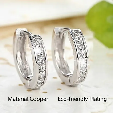 Orecchini a Cerchio in Rame con Zirconia Geometrici Minimalisti per Donna Placcati in Argento Micro Pave Gioielli Piccoli Regalo
