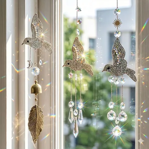 Hummingbird Suncatcher Crystal Wind Chime Metal Glass Hanging Ornament For Garden Home Decor Prism Rainbow Maker