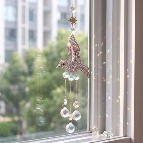 Hummingbird Suncatcher Crystal Wind Chime Metal Glass Hanging Ornament For Garden Home Decor Prism Rainbow Maker