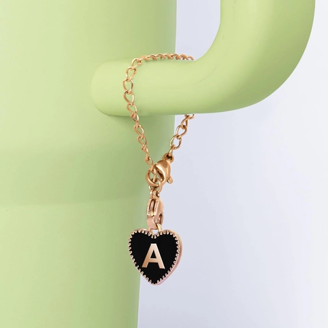 Zinc Alloy Golden Chain Cup Handle Letter Pendant Enamel Heart Butterfly Keychain For Backpack Water Bottle Accessory Women Gift