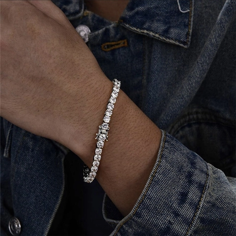 Bracciale da Tennis Hip Hop per Uomo Donna Placcato in Argento con Strass Rotondi Gioielli alla Moda Brillanti
