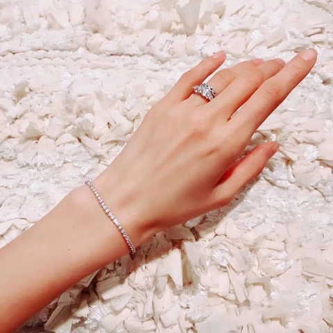 Bracciale da Tennis Hip Hop per Uomo Donna Placcato in Argento con Strass Rotondi Gioielli alla Moda Brillanti