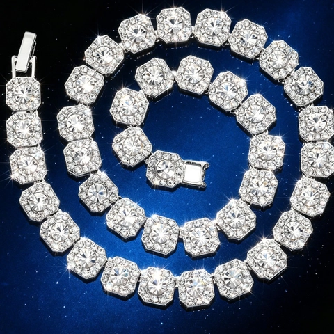 Hip Hop Square Sugar Ice Cube Necklace Bracelet Alloy AAA Rhinestone Cuban Chain Luxury Fashion Jewelry For Men Women