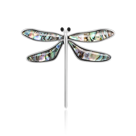 Broche de Libélula de Aleación Vintage Con Incrustación de Concha de Abulón Plata Libélula Alfiler para Mujer Traje Abrigo Joyas de Strass