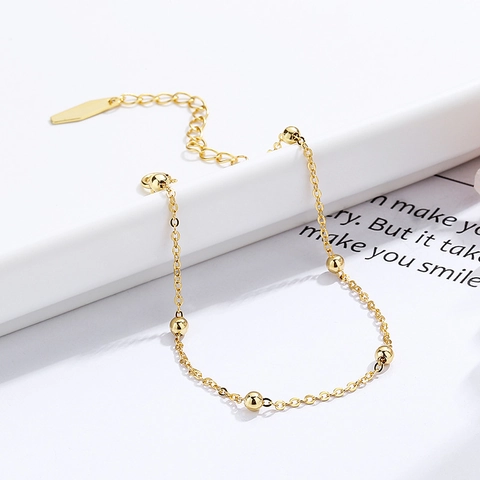 Minimalistisches 925 Sterlingsilber Rundperlen Armband Für Damen Elegante Verstellbare Modeschmuck Galvanisierte Goldene Kette