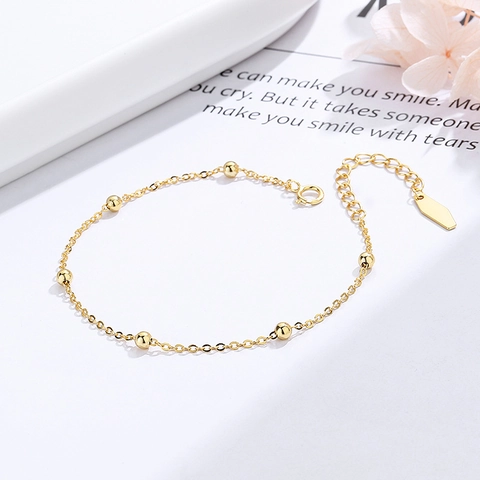 Minimalistisches 925 Sterlingsilber Rundperlen Armband Für Damen Elegante Verstellbare Modeschmuck Galvanisierte Goldene Kette