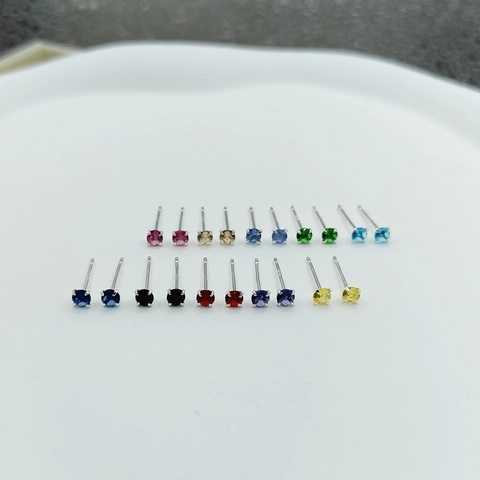 Pendientes de Botón Minimalistas Aleación Zirconia Colorida Con Poste de Plata de Ley 925 Joyería Redonda Simple Para Mujeres Niñas Diario