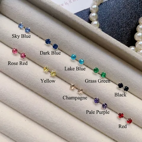 Pendientes de Botón Minimalistas Aleación Zirconia Colorida Con Poste de Plata de Ley 925 Joyería Redonda Simple Para Mujeres Niñas Diario