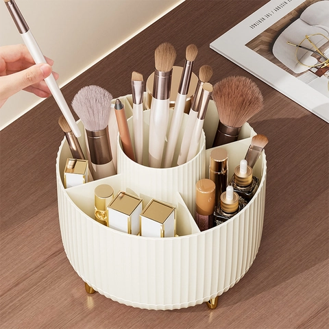 Porta Pennelli Trucco Rotante Organizzatore Cosmetico Plastica ABS 360 Gradi Scatola Portaoggetti Scrivania Scomparti Vanità