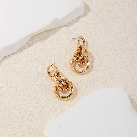 Mode Legierung Ineinandergreifende Multi Kreis Ohrhänger Für Damen Geometrisch Minimalistisch Poliert Metall Schmuck Gold Silber