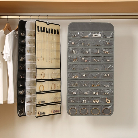 Hängender Schmuck-Organizer Doppelseitig Vliesstoff Multi-Taschen Aufbewahrungstasche Für Ohrringe Halsketten Kleiderschrank