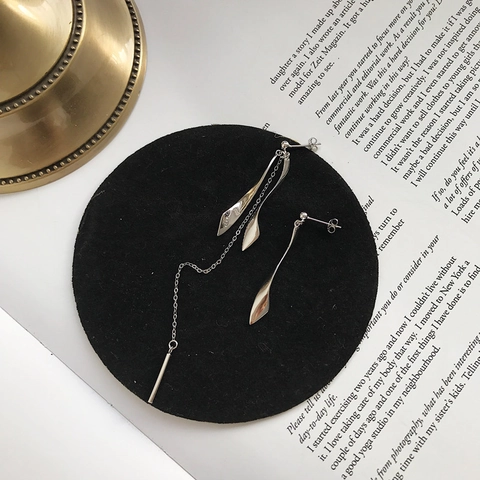 925 Sterling Silver Asymmetrical Waves Art Drop Earrings For Women Minimalist Fluid Line Jewelry For Daily Wedding Party Silver