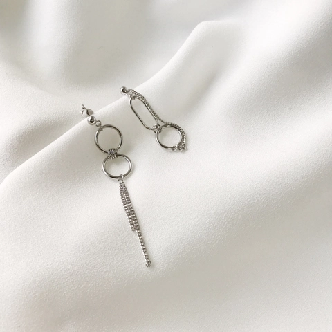 925 Sterling Silver Asymmetric Circle Long Tassel Drop Earrings For Women Minimalist Korean Style Geometric Fashion Jewelry