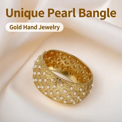 Vintage Wide Cuff Bracelet With Imitation Artificial Pearl Gold Zinc Alloy Hollow Out Grid Design Exaggerated Baroque Jewelry Women