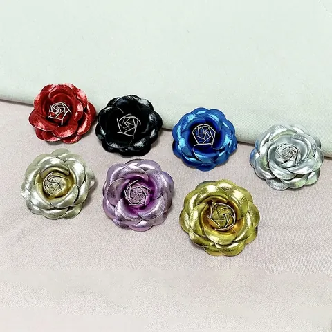 Vintage PU Leather Camellia Flower Brooch Handmade Floral Pin For Suits Dresses Wedding Party Jewelry Accessory For Women
