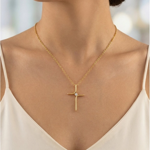 Collana Con Pendente A Croce Minimalista In Acciaio Inossidabile Con Zircone Catena Di Clavicola Gioielli Da Donna