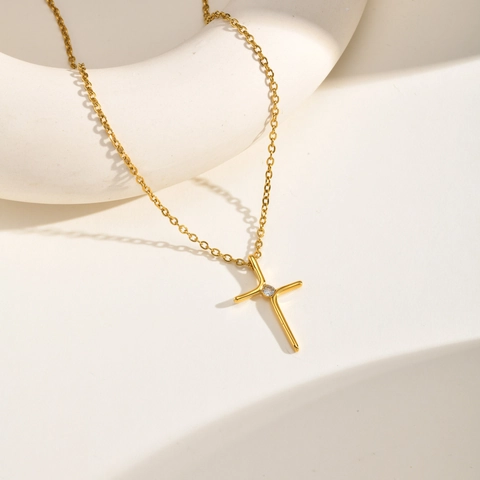 Collana Con Pendente A Croce Minimalista In Acciaio Inossidabile Con Zircone Catena Di Clavicola Gioielli Da Donna