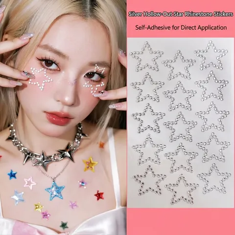 Autocollants Strass Visage Auto-adhésifs Irisés Papillon Étoiles Cœurs Maquillage Yeux Décoration Fête
