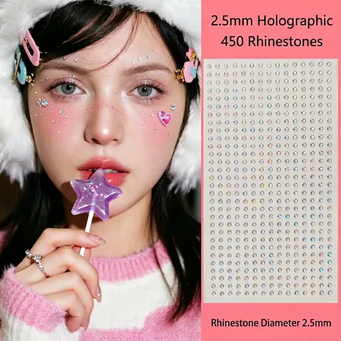 Bijoux De Visage Strass Yeux Autocollants Maquillage Auto Adhésifs Acrylique Iridescent Pour Festival Fête Décoration Scénique