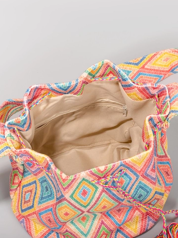 Sac Seau en Toile Bohème Ethnique Femme Artisanat Tissé Bandoulière Glands Imprimé Géométrique Sac de Voyage Vacances