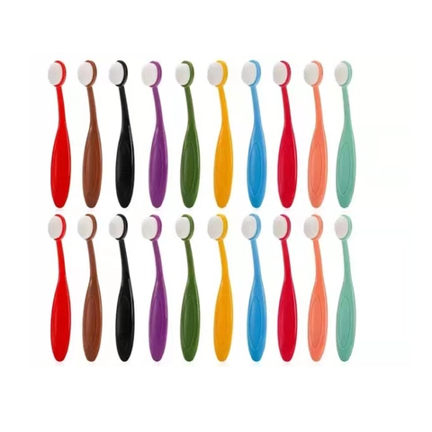 Toothbrush Shaped Makeup Brush Oval Foundation Powder Brush With Bendable Plastic Handle Synthetic Bristles Portable Tool