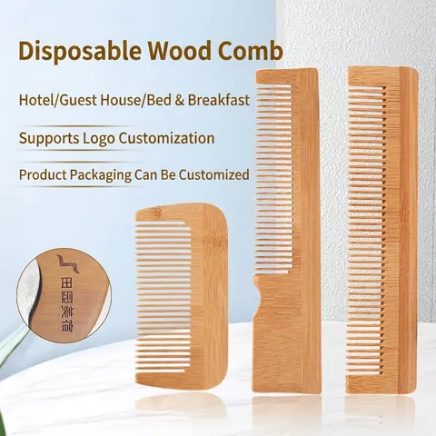 Pettine per Capelli in Legno di Bambù Naturale Spazzola per Massaggio al Cuoio Capelluto Dente Fine Largo Portatile per Hotel