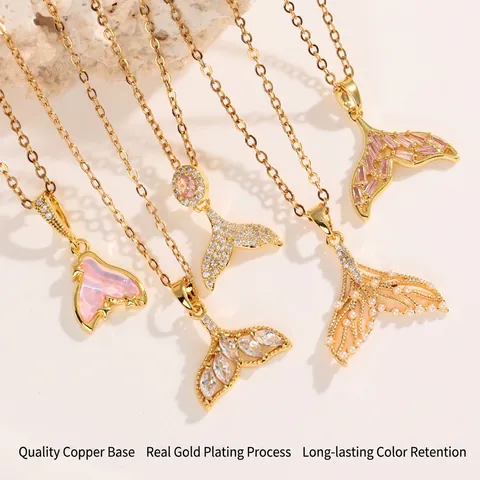 Collana Con Ciondolo A Coda Di Sirena In Acciaio Inossidabile Con Zirconia Catena Per Clavicola Dorata Elegante Per Donna