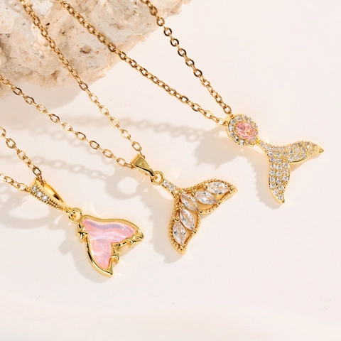Collana Con Ciondolo A Coda Di Sirena In Acciaio Inossidabile Con Zirconia Catena Per Clavicola Dorata Elegante Per Donna
