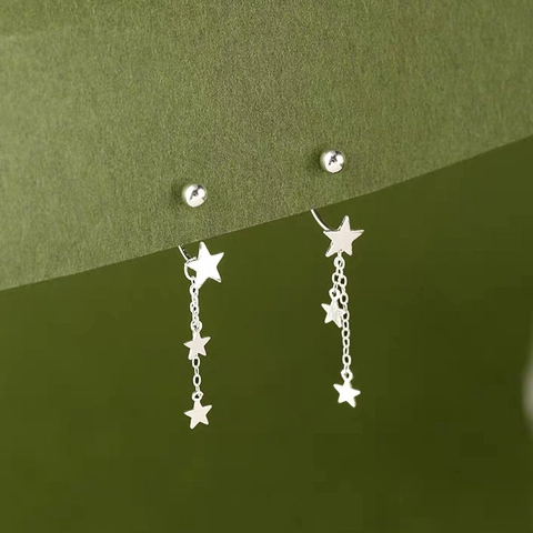 925 Sterling Silver Star Tassel Stud Earrings For Women Minimalist Dangle Drop Earrings Fashion Sweet Starry Jewelry Gift