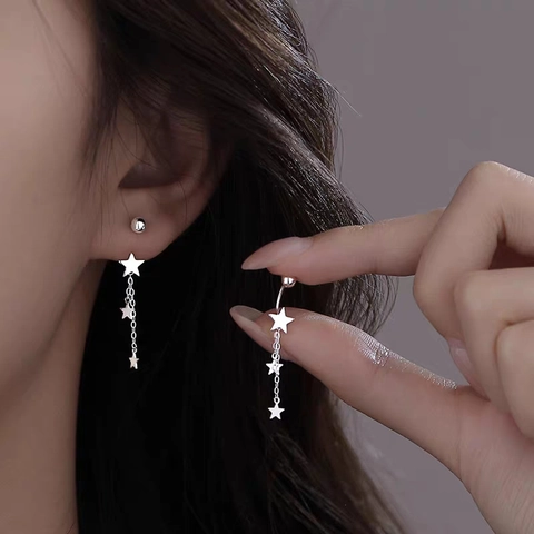 925 Sterling Silver Star Tassel Stud Earrings For Women Minimalist Dangle Drop Earrings Fashion Sweet Starry Jewelry Gift