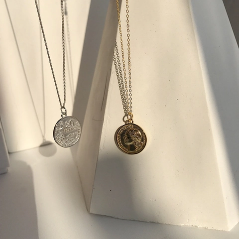 925 Sterling Silber Französische Münze Anhänger Halskette Für Damen Vintage Marianne Porträt Medaillon Halsketten Retro Schmuck Geschenk