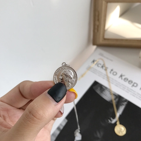 925 Sterling Silber Französische Münze Anhänger Halskette Für Damen Vintage Marianne Porträt Medaillon Halsketten Retro Schmuck Geschenk