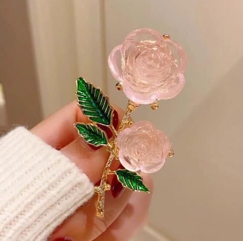 Vintage Rosa Rosenblüte Brosche Legierung Harz Emaille Floral Brustnadel Für Damen Hochzeit Bankett Party Elegant Deko Schmuck