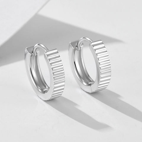 925 Sterling Zilver Gestreepte Huggie Hoop Oorbellen Minimalistische Geometrische Verguld Goud Zilver Kleine Sieraden Vrouwen