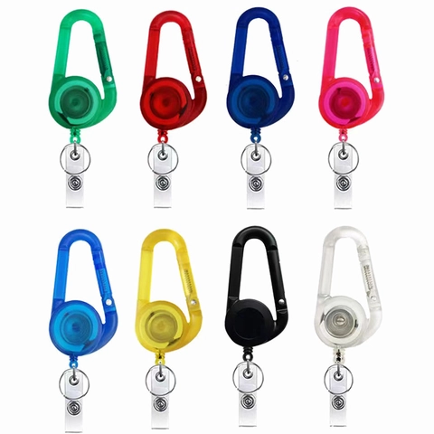 Retractable Badge Reel Carabiner Keychain ID Card Holder Heavy Duty Recoil Keyring Pull Chain ABS Plastic Metal Clip
