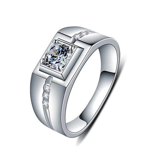 925 Sterling Silver Men Ring Square Zirconia Inlaid Wide Band Geometric Fashion Jewelry Elegant Male Finger Ring