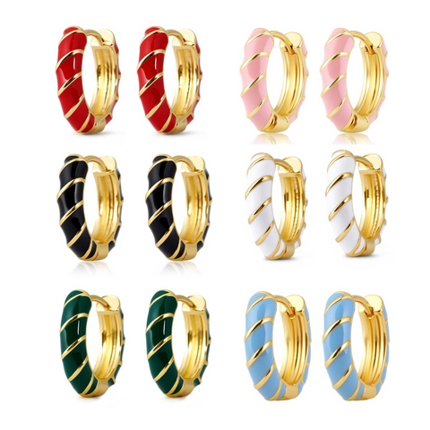 Pendientes de Aro de Cobre Esmaltado Vintage para Mujer Coloridos en Espiral Geométricos Joyería de Moda Accesorios para Fiestas