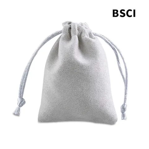 Jewelry Drawstring Pouch Soft Suede Microfiber Gift Packaging Storage Bag Protective Case Gray