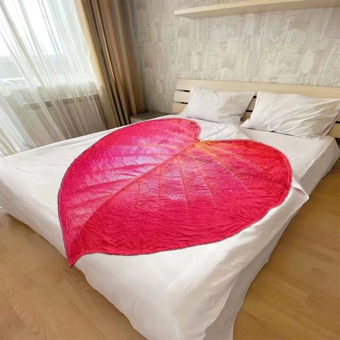 Creative Leaf Shaped Flannel Blanket Monstera Alocasia Pattern Warm Soft Throw Blanket For Sofa Bed Nap Home Decor