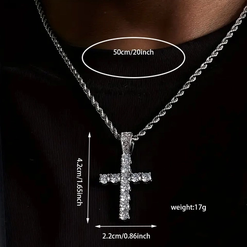 Collana con Ciondolo a Croce Hip Hop per Uomo Donna Strass Rame Placcato Oro Argento Gioielli Catena a Corda in Acciaio Inossidabile Accessorio