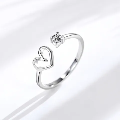 S925 Sterling Silver Hollow Heart Open Ring For Women Adjustable Geometric Zirconia Finger Ring Korean Style Jewelry Gift