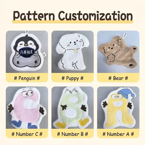 Hanging Hand Towel Cartoon Animal Fruit Shape Coral Fleece High Absorbent Soft Microfiber Bathroom Kitchen Washcloth