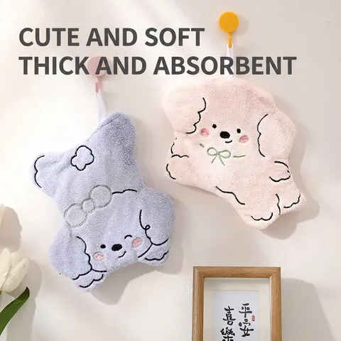 Hanging Hand Towel Cartoon Animal Fruit Shape Coral Fleece High Absorbent Soft Microfiber Bathroom Kitchen Washcloth