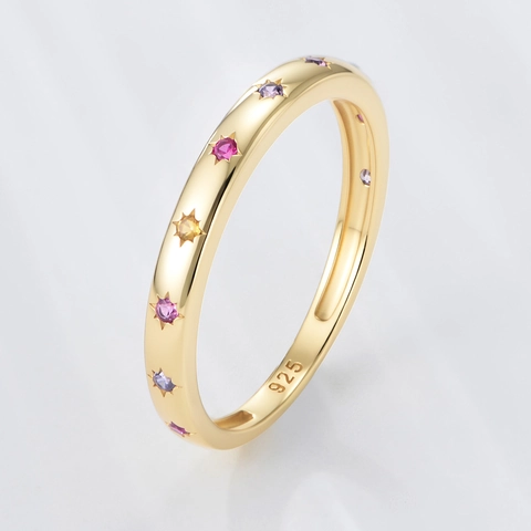 925 Sterling Zilveren Ring Voor Vrouwen Kleurrijke Strass Ster Geometrische Zeshoek Vingerring Goud Zilver Verguld Sieraden